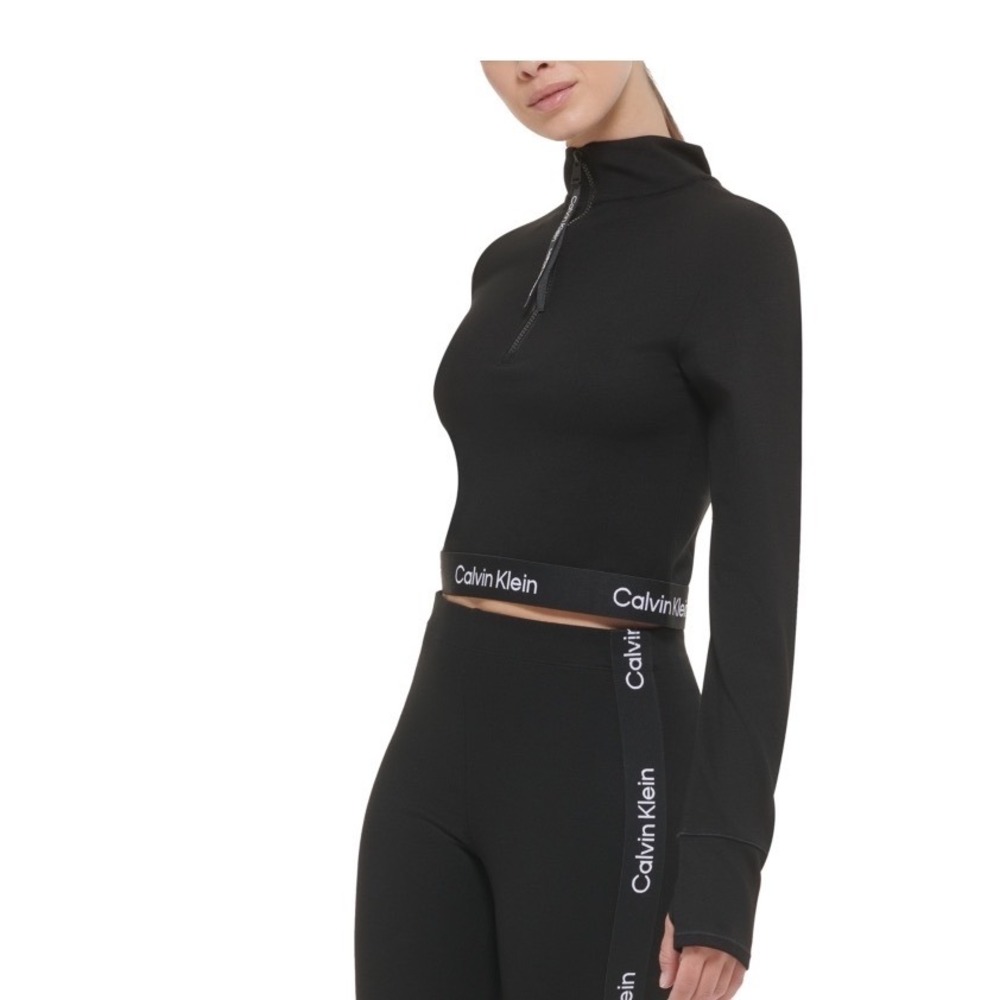 Calvin Klein Performance Women's Logo Elastic Mock Neck Top - Black Size XS
